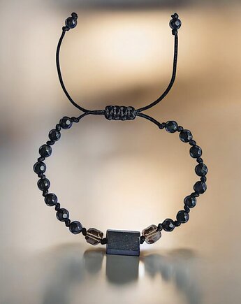OCHRONNA bransoletka - czarny turmalin, kwarc dymny, onyks mat, kaktusia