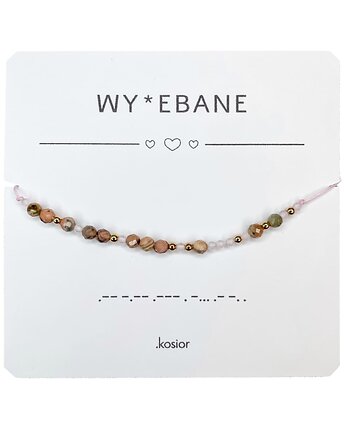 Bransoletka z alfabetem Morse Rodochrozyt, Hematyt, Kwarc różowy, karolina kosior