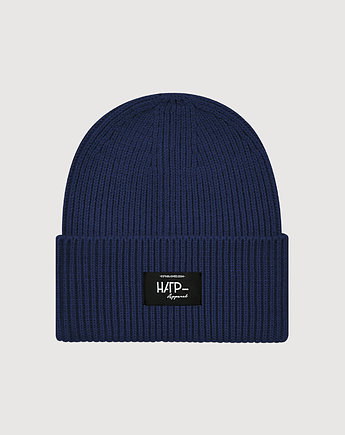 Czapka beanie w gruby prążek długa granatowa, HARP TEAM