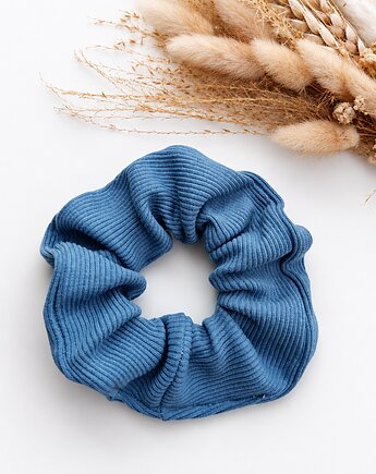 Frotka scrunchie z prążkowanej dzianiny - niebieski lazur, Moni Made of Natural Individuality