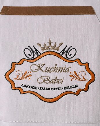 Fartuch Kuchenny bawełniany beżowy haftowany Kuchnia Babci EXTRA PREZENT, Wyszywane