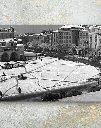 Plakat Vintage Prostokąt - Rynek Główny w Krakowie Zimą, Galeria LueLue