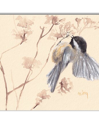 Sikorka sosnówka. Akwarela ręcznie malowana, Galeria Alma