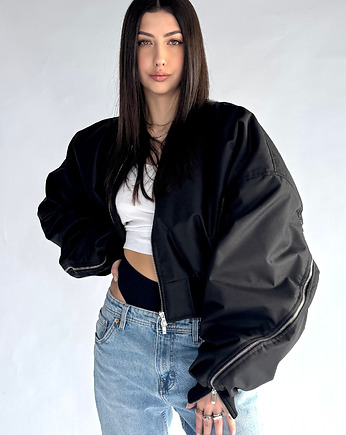 Krótka kurtka bomber czarna zipper, REST Factory