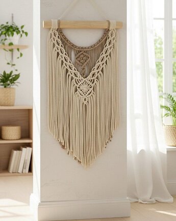 Makrama Boho w kolorach ziemi/ecru., Zaplątana W Sznurki