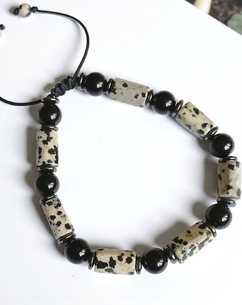 S-L : jaspis dalmatyński, onyks - ochronna, antystresowa bransoletka, kaktusia