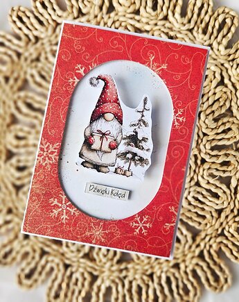 Kartka bożonarodzeniowa z gnomami na sprężynie, papierololo