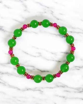 SUMMER COLLECTION : bransoletka na gumce : jadeit III, kaktusia