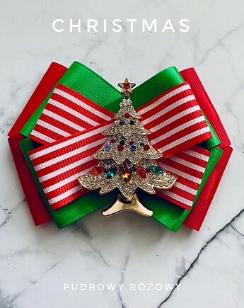 Brosza z Choinką z kryształkami  Mikołajki Święta, Pudrowy Różowy