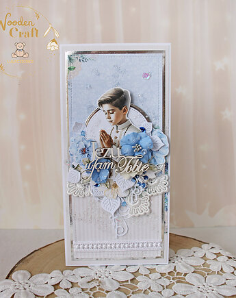 Kartka komunijna pamiątka pierwszej komunii świętej "Sapphire2" GOTOWA, Lulaczkowo