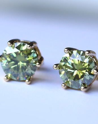 Kolczyki pozłacane zielony Moissanit 2ct brylantowy szlif, KEIT