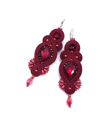 Kolczyki sutasz bordowe Orina długie wiszące wieczorowe z kryształami, Katrina Rossa