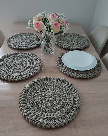 Komplet podkładek szydełkowych pod talerze ze sznurka 6szt-32cm, MISZ MASZ Dorota Tyszko