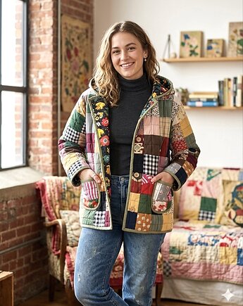 Kurtka patchworkowa damska z kapturem, Dom Artystyczny