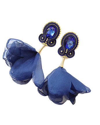 Granatowe kolczyki soutache z kwiatami, Mró Soutache