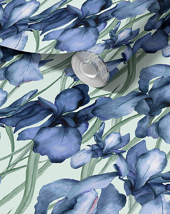 Tapeta Kolekcja Scent Of Velvet Irysy. Kwiaty Akwarelowe Miętowe Tło, Patternosophy