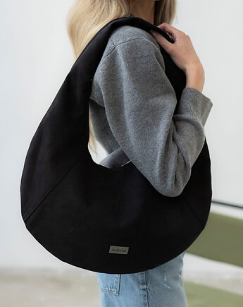 Torba HOBO OVAL w kolorze czarnym z nubuku tapicerskiego, Karolina Audycka