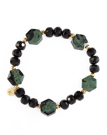 Bransoletka z eleganckim zielonym Jaspisem - Wersja  Pozłacana, Kulka Bransoletki