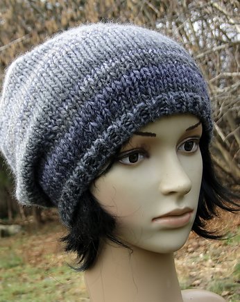 szare ombre/ czapka, agat handmade