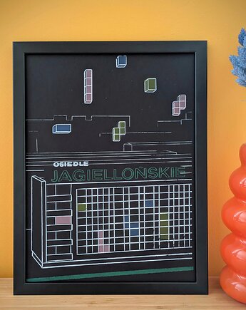 Ręcznie drukowany sitodruk "Osiedle Jagiellońskie" 30x40cm, Grafiki Natsona