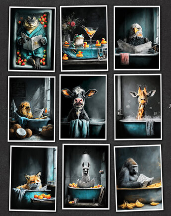 Zwierzęta w kąpieli - zestaw 9 grafik, JBJart Justyna Jaszke