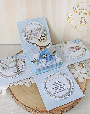 Exploding box komunijny, kartka na komunię "Lovely Day in Blue" GOTOWY, Lulaczkowo