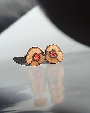 Drewniane kolczyki z serduszkami z jaspisu, mazuni