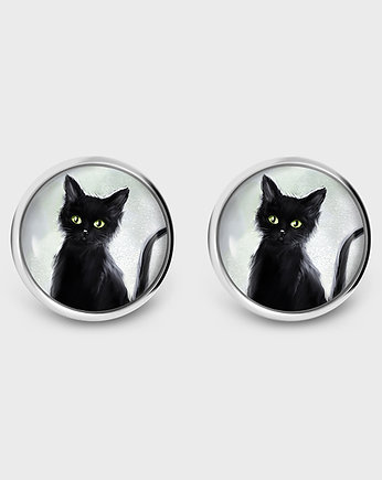 Kolczyki sztyfty - Czarny kot - grafika, yenoo