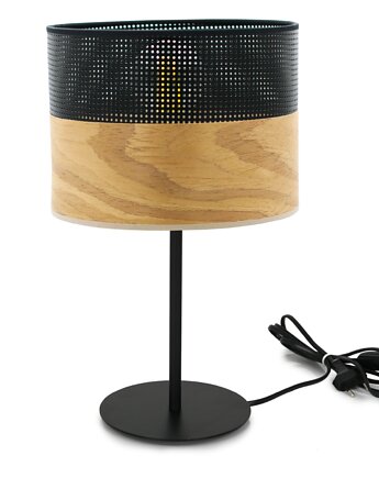 Luksusowa lampa stołowa z abażurem z drewna, Fabryka Lamp