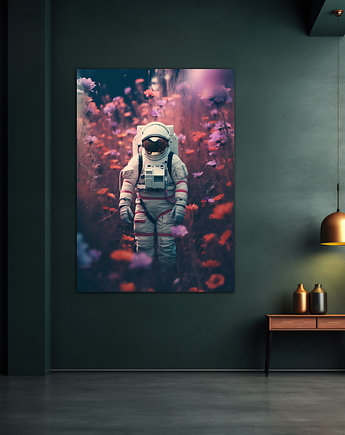 Astronauta, Kosmos, Melancholia, Kwiaty - Plakat - Loft, Minimalizm, Metal Earth Jewelry