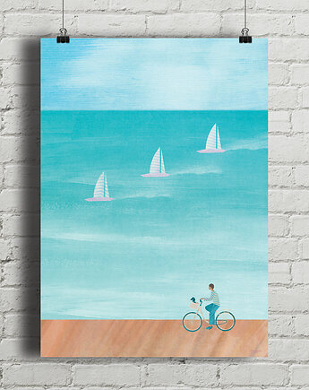 Plakat Nad morzem - rower i żagle, minimalmill
