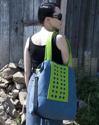 Torba na ramię XL - kobalt, limonka, PRACOWNIA 166