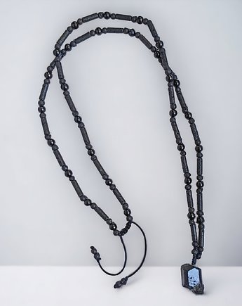 UNIKAT : turmalin, lawa, onyks : długi naszyjnik męski, kaktusia