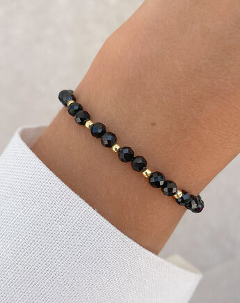 Bransoletka na gumce z czarnego turmalinu z hematytem, Bring Biżuteria