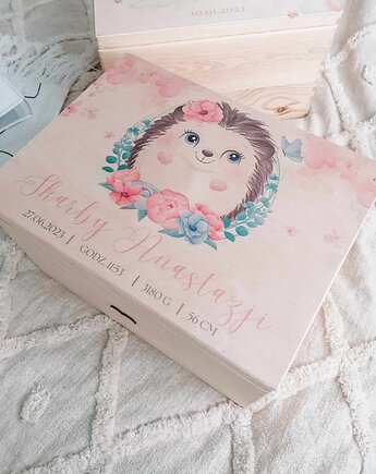 JEŻYK Kuferek wspomnień z metryczką, prezent na chrzest, roczek, LOO LOO DREAM