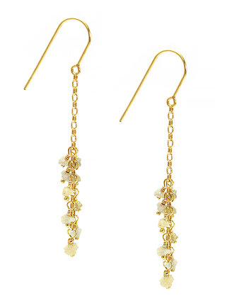 Długie kolczyki z naturalnymi diamentami, żółte diamenty, pozłacane srebro, Yamira Art Studio