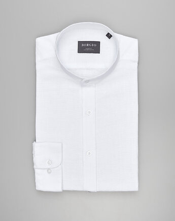 Koszula limido ze stójką 00556 długi rękaw biały slim fit, BORGIO