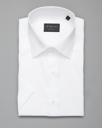 koszula męska bawełniana krótki rękaw classic fit biały 00102 176/182 40, BORGIO