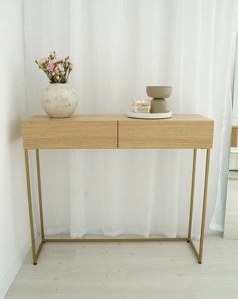 NANCY- dębowa konsola z szufladami, Papierówka Simple form of furniture