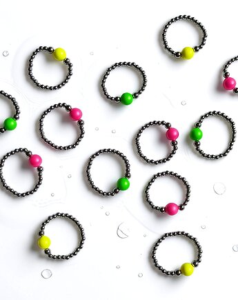 Pierścionek : Swarovski neon pearls : NEON GREEN : silver, kaktusia