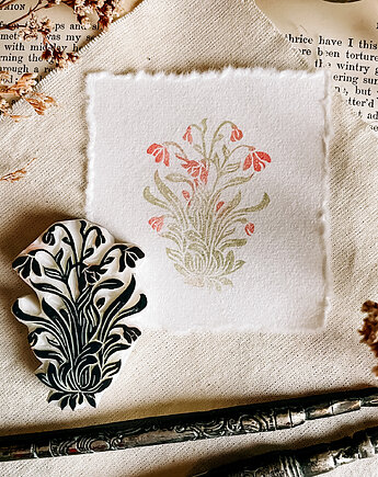 Ręcznie robiony stempel do scrapbookingu, polny kwiat w stylu art nouveau, ArtZouzeau