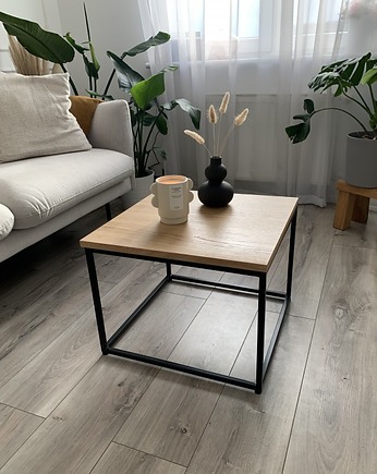 Vera- stolik kawowy 50x50, ława kawowa, stolik, dąb naturalny, stelaż czarny, Papierowka Simple form of furniture