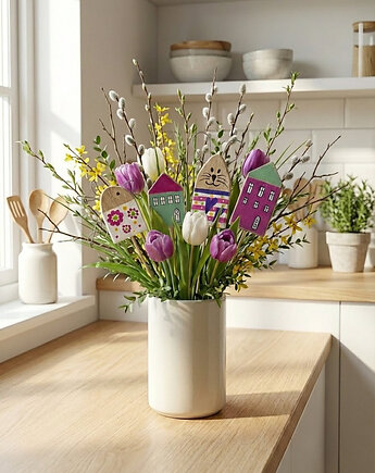 Zestaw Wielkanocny Drewniane Ozdoby  na piku w Stylu Skandynawskim, Panda Design