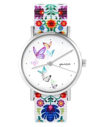 Zegarek - Motyle - folk biały, nato, yenoo