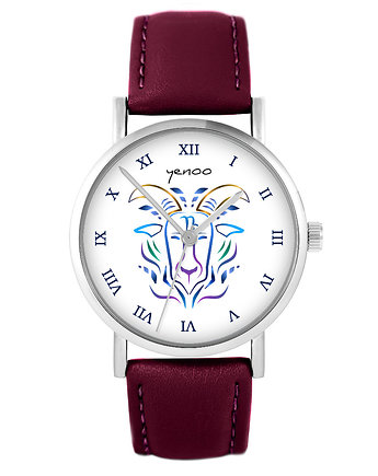 Zegarek - Koziorożec - skórzany, burgund, yenoo