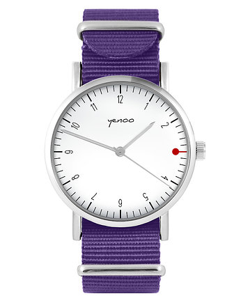 Zegarek - Simple biały - fiolet, nylonowy, OKAZJE - Prezenty na 18 dla chłopaka