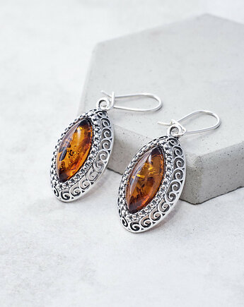 Ponadczasowy Design - Srebrne Kolczyki z Bursztynem w stylu Vintage, Amber Charm
