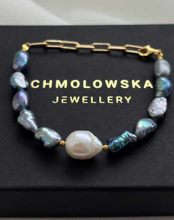 Bransoletka  unikat Perły Granatowe, Chmolowska Jewellery