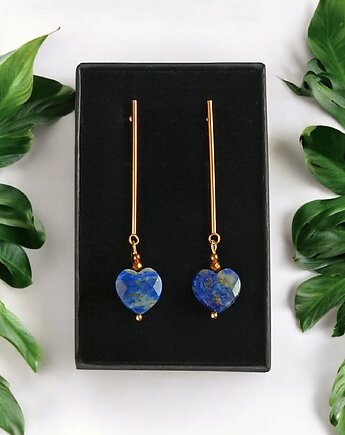 Kolczyki serduszka LAPIS LAZULI : długie : wyjątkowy prezent, kaktusia