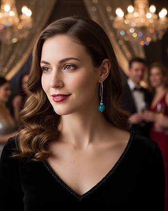 Piękne, długie, turkusowe kolczyki, howlit, jaspis, srebro 925, Yamira Art Studio